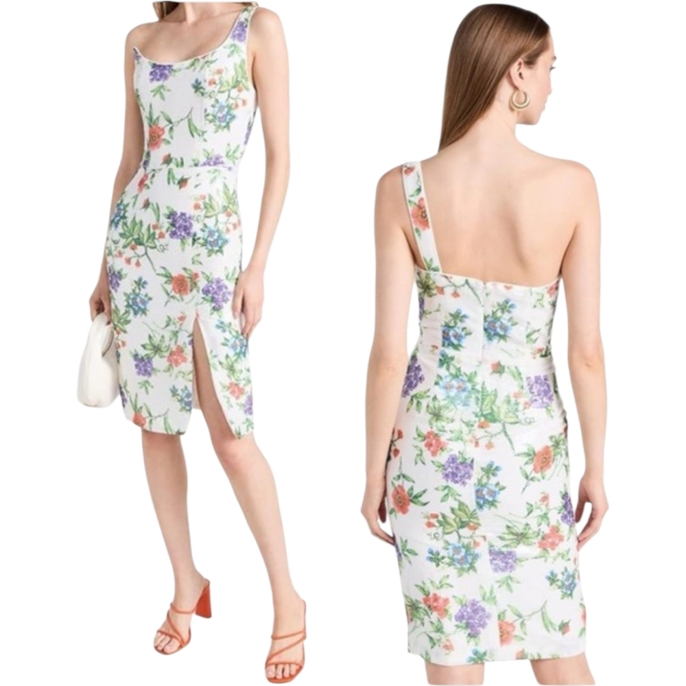 NWT Black Halo Dress Sequin Floral Bodycon One Shoulder Garden Party 10